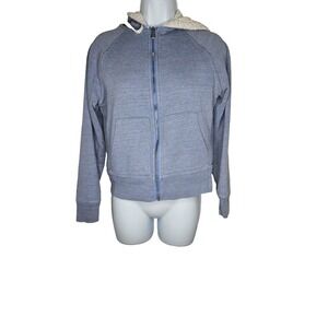 GAP Sherpa Lined Hoodie Zip Up Jacket Blue Womens XS Cozy Fleece